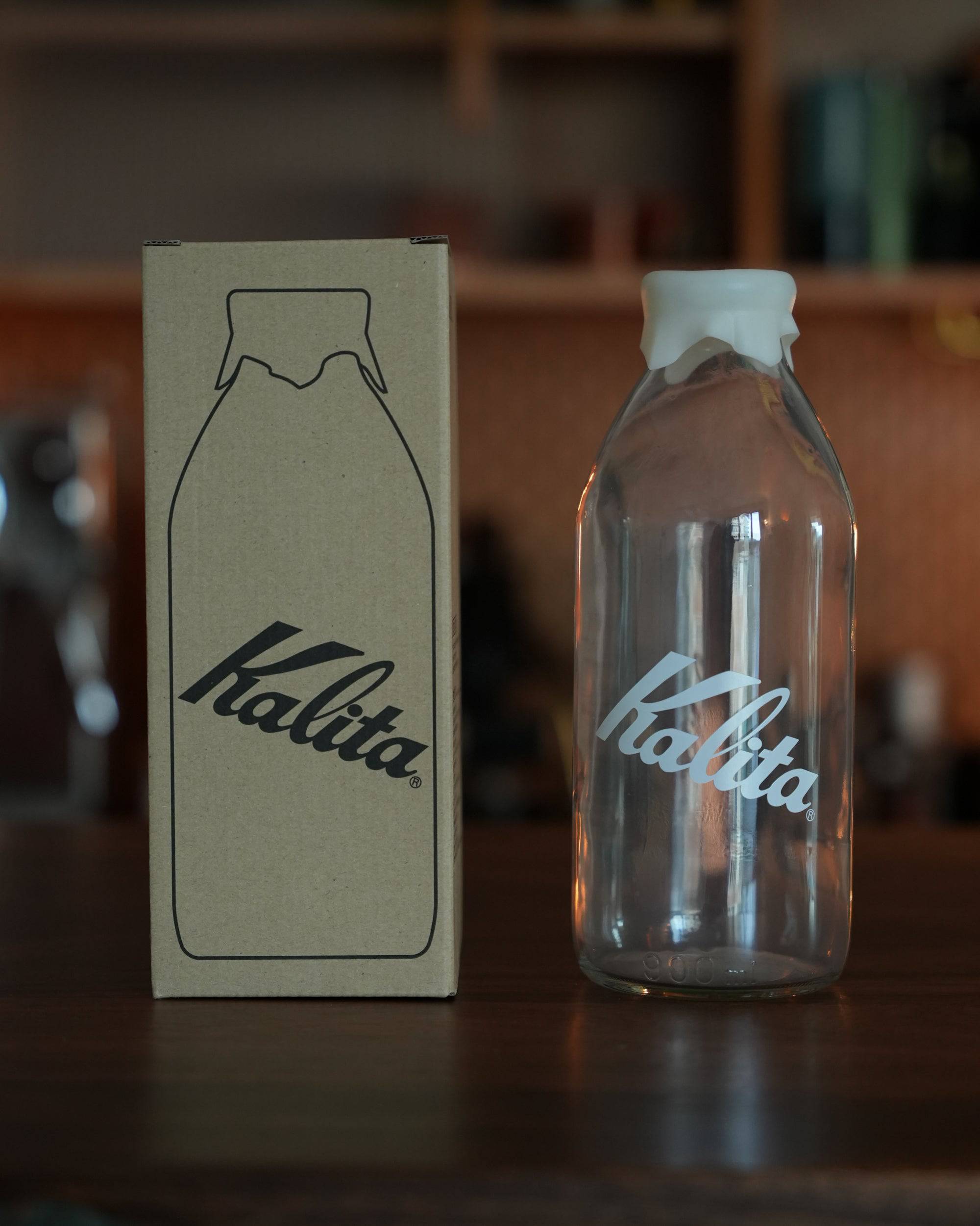 Kalita glass milk bottle shaped coffee bean storage jar with packaging box, stylish design for kitchen or cafe, 320g capacity