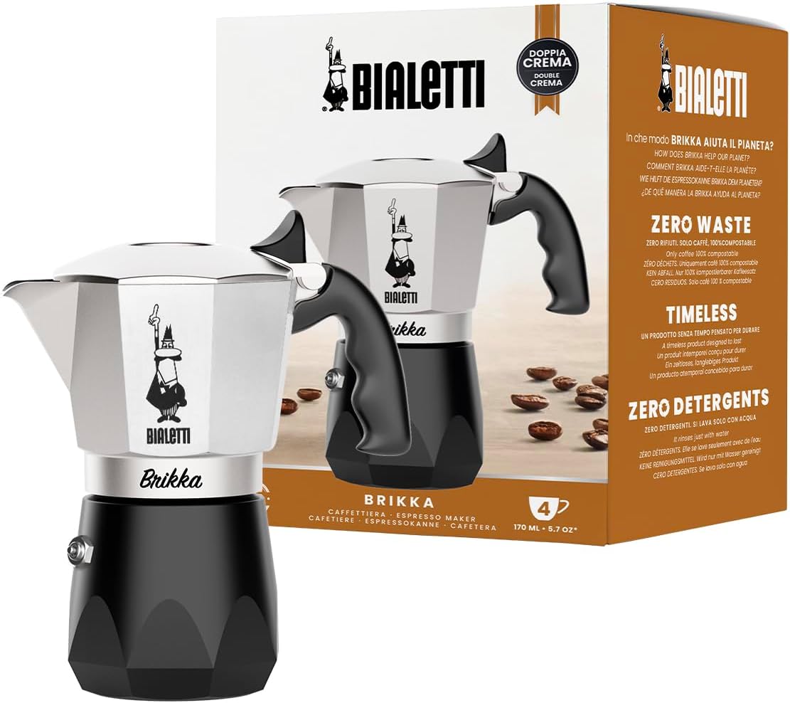 Bialetti Brikka 經典鋁色4杯摩卡壺產品正面圖