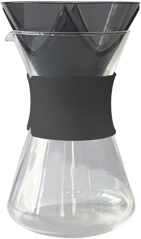 HARIO O-CP-40-B 黑色濾杯置於玻璃咖啡壺上,壺頸配黑色握帶