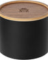 Kalita 155/185 Roshi filter paper container with black cylindrical body and wooden lid featuring Kalita Wave logo, designed for storing and protecting coffee filter papers from moisture and dust