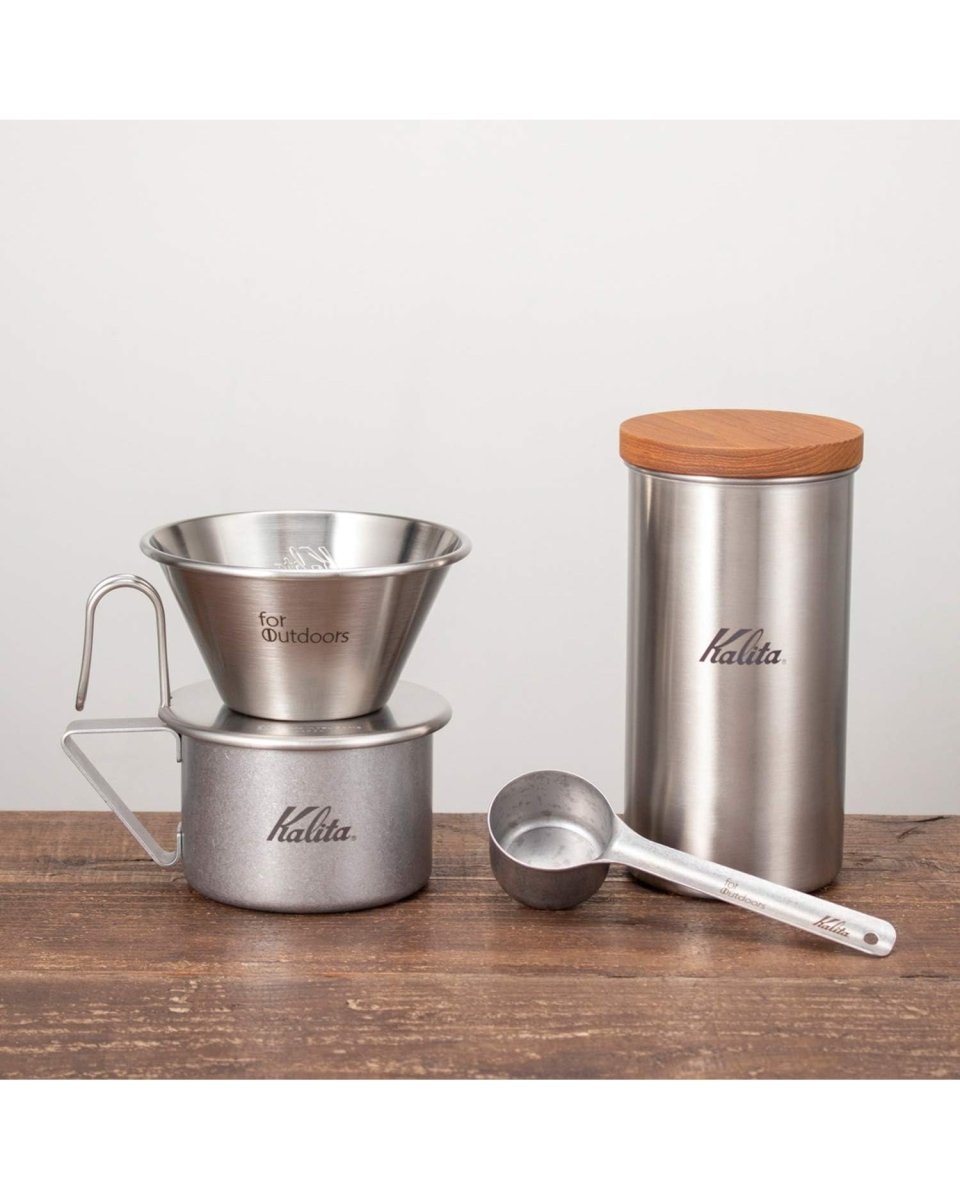 Kalita for Outdoors 咖啡罐與同系列濾杯、不鏽鋼杯及量匙組合