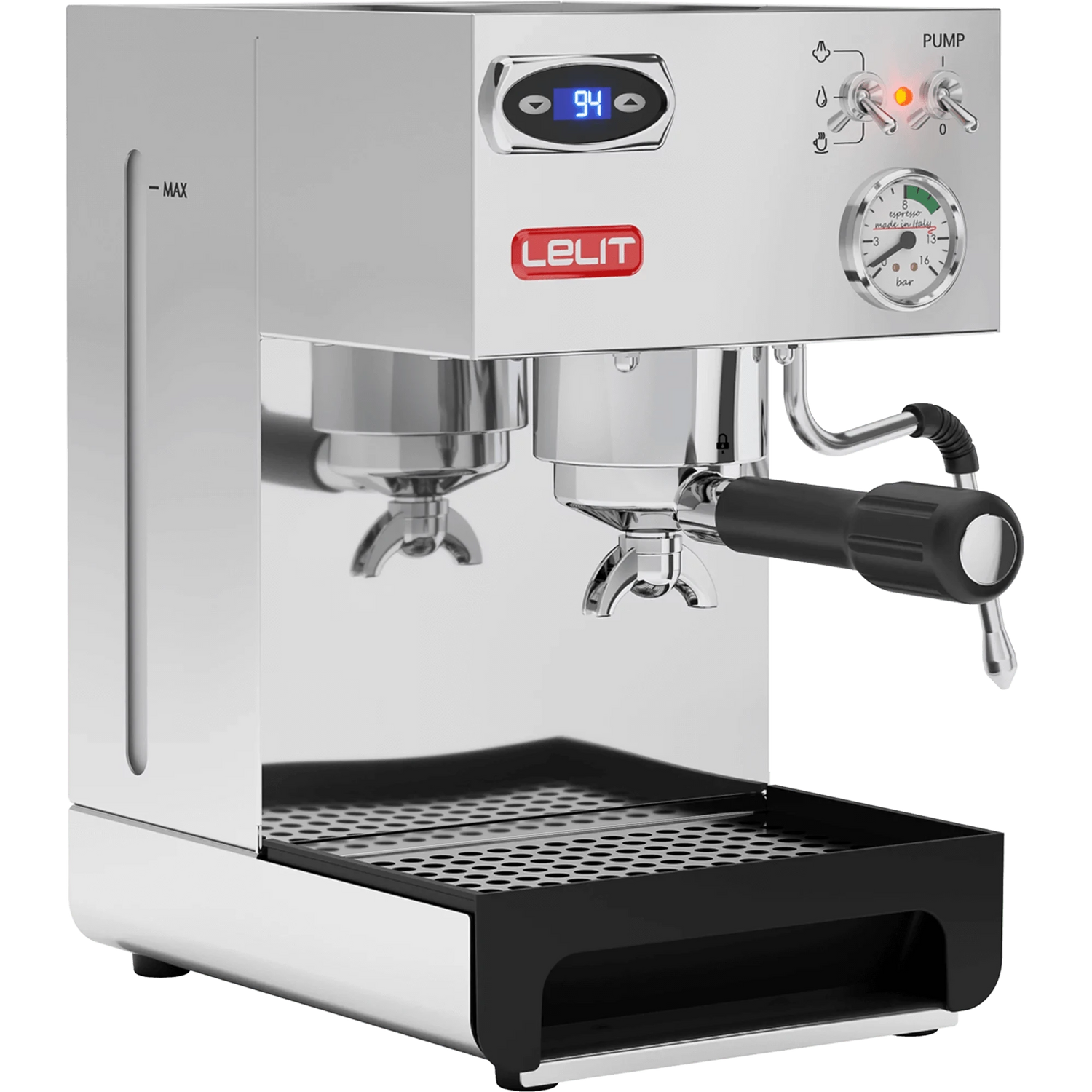 Lelit Anna PL41TEM espresso machine with PID temperature control, stainless steel body, pressure gauge, and steam wand for home brewing