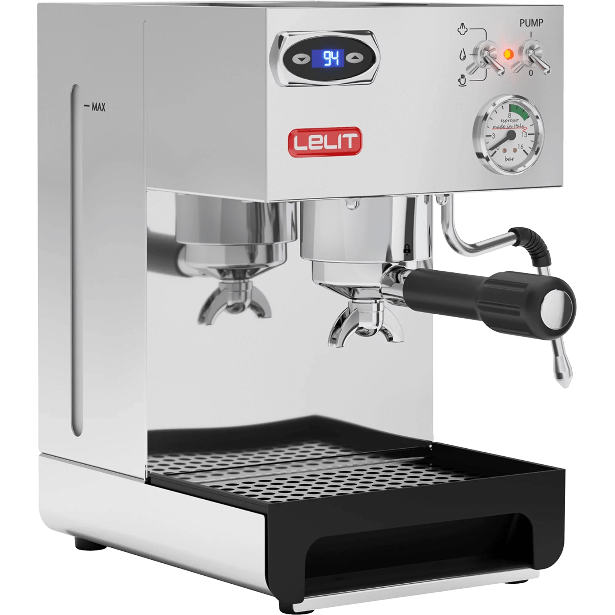 Lelit Anna PL41TEM espresso machine with PID temperature control, stainless steel body, pressure gauge, and steam wand for home brewing