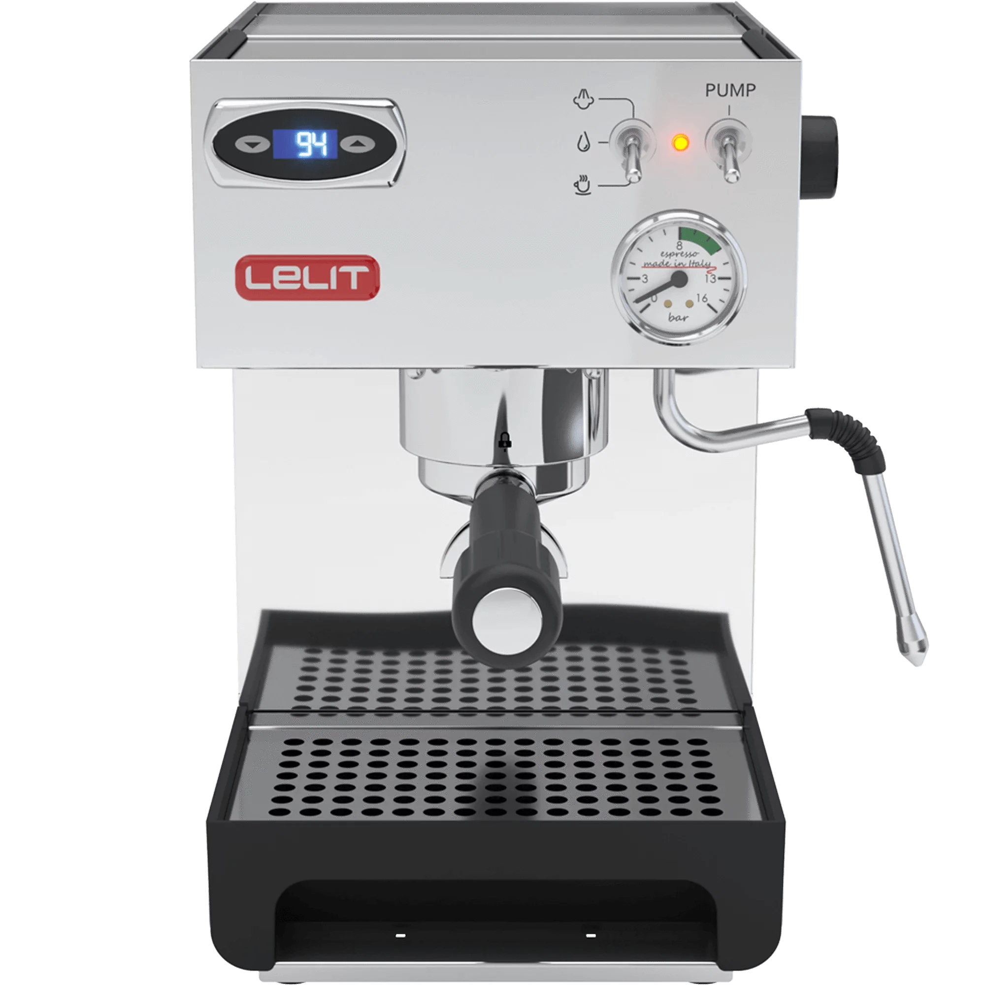 Lelit Anna PL41TEM espresso machine with PID temperature control, stainless steel body, pressure gauge, and steam wand for home brewing