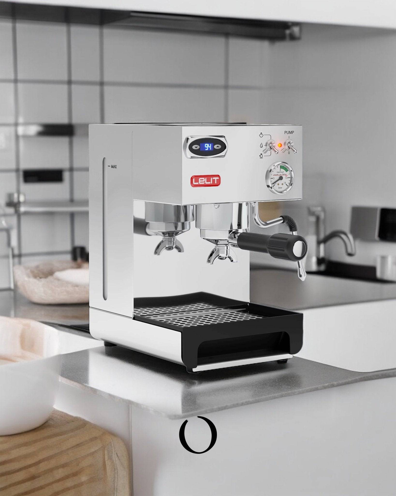 Lelit Anna PL41TEM espresso machine with PID temperature control on kitchen counter, featuring stainless steel design, pressure gauge, and digital display for precise brewing