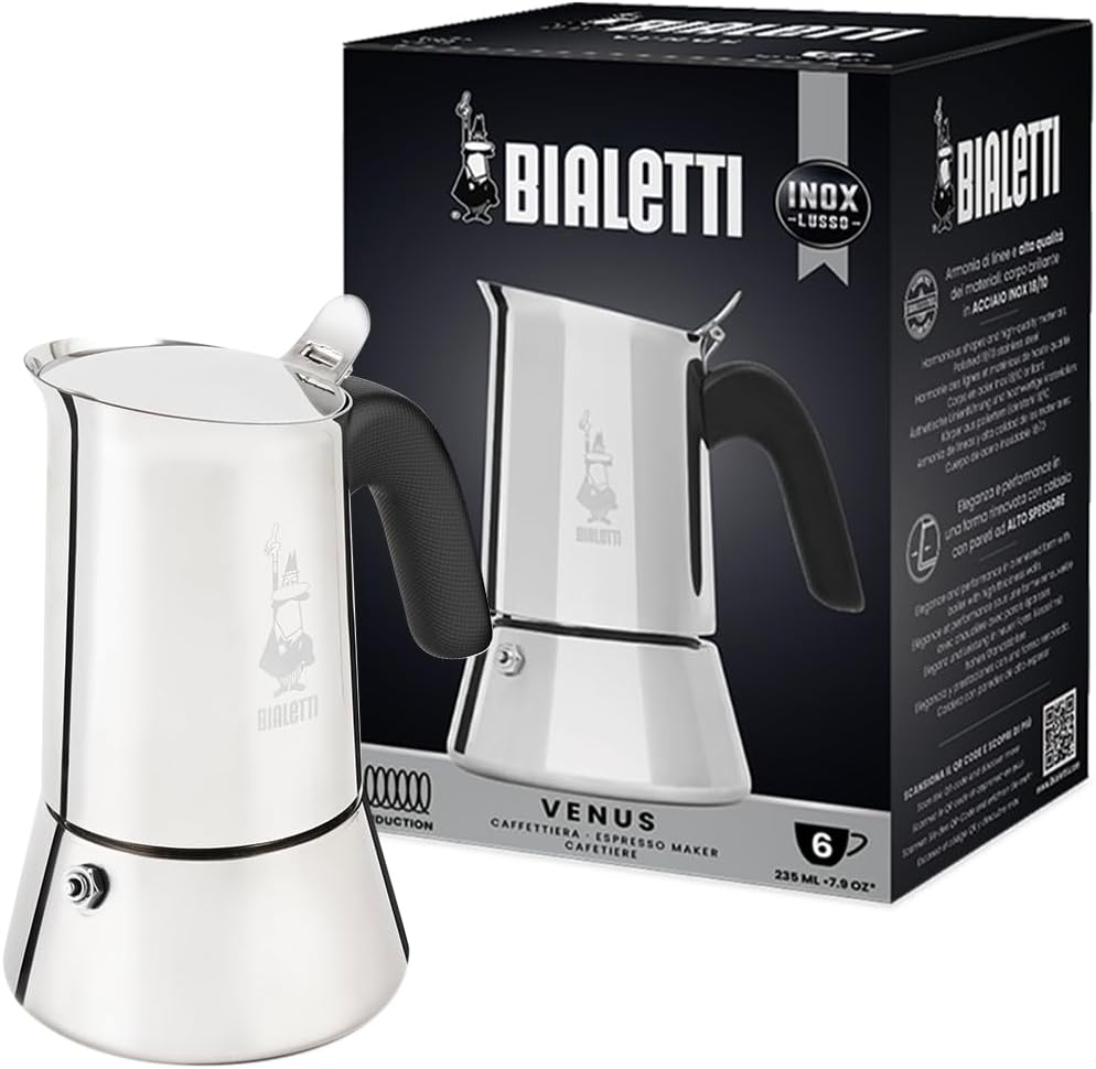 Bialetti Venus 銀色6杯不鏽鋼摩卡壺產品正面圖