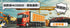 Red cargo truck at shipping port with cranes and containers. Text bubbles in Chinese promoting free shipping for orders over HKD$500. Vivid sky background with call-to-action button for immediate purchase.