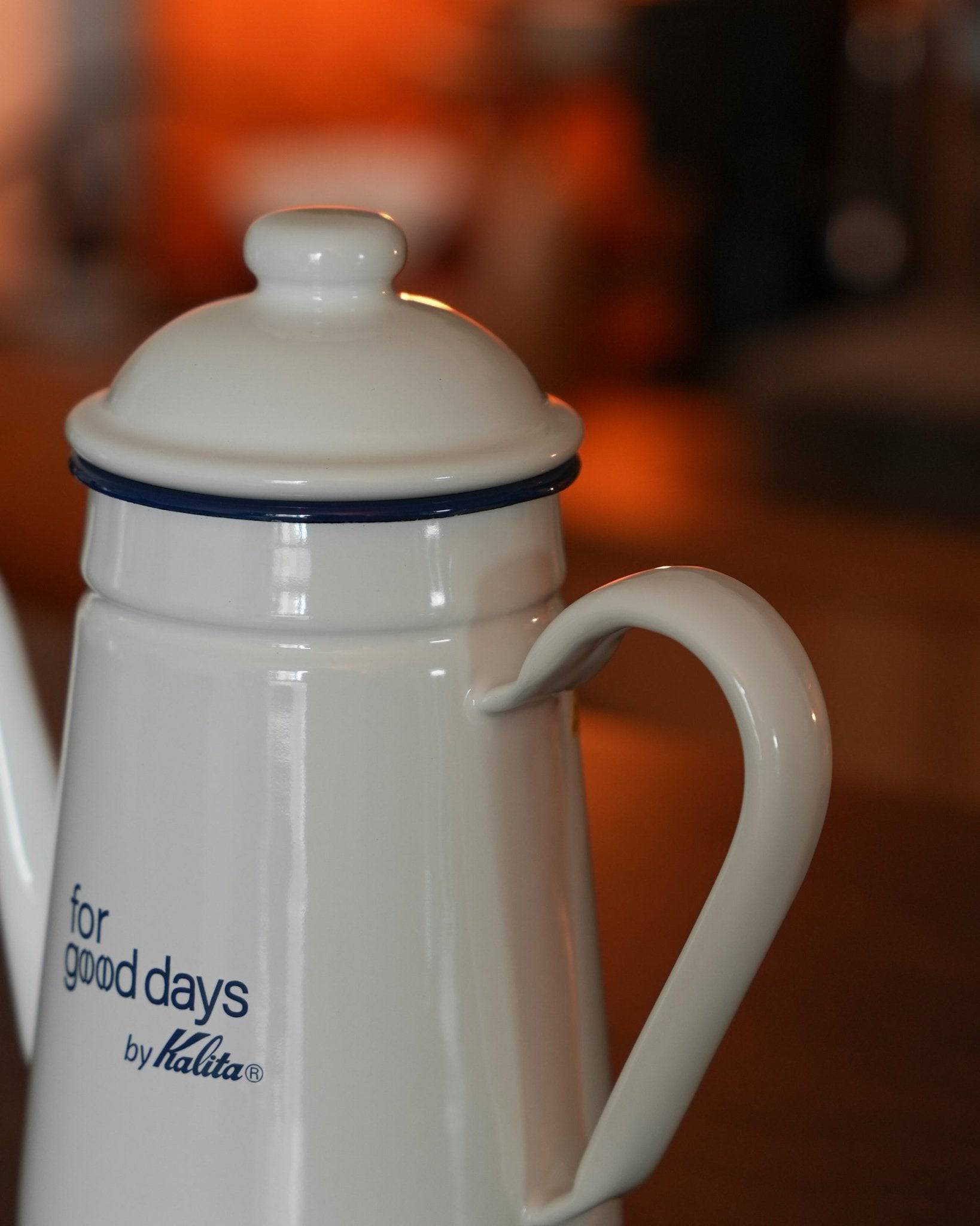 White Kalita enamel pour-over kettle with &