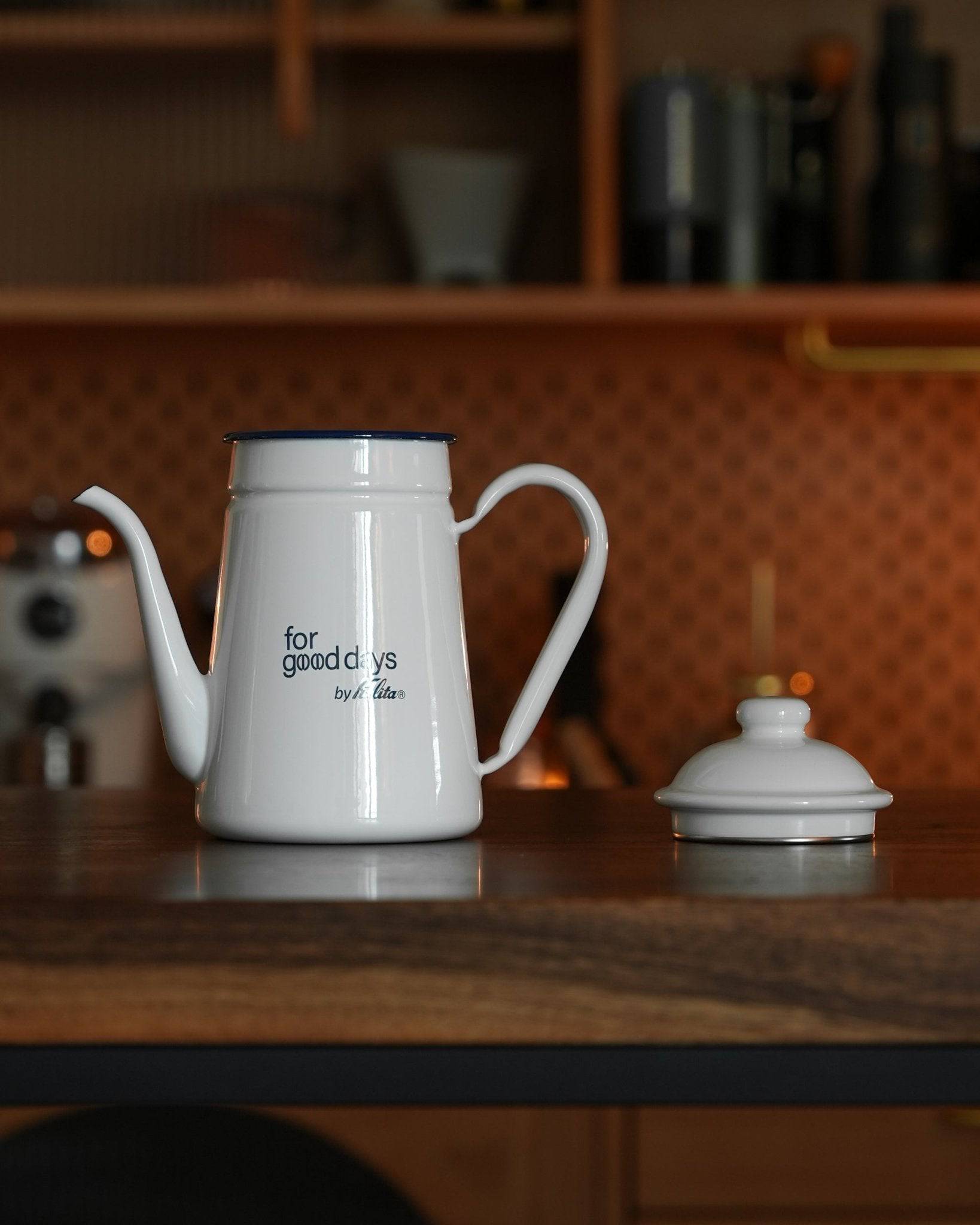 Kalita white enamel pour-over kettle with &