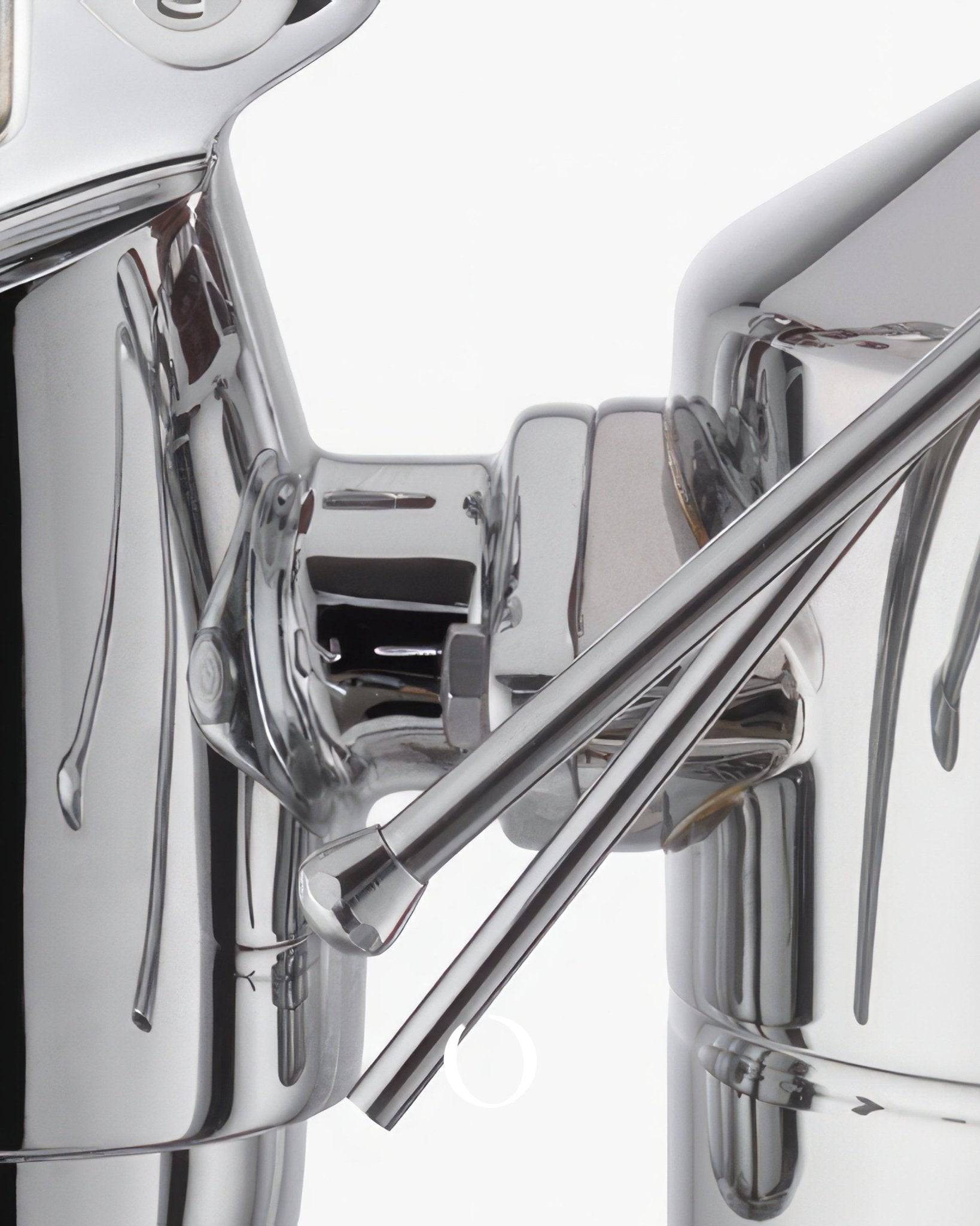 Close-up of La Pavoni Esperto Abile espresso machine, showcasing its sleek chrome body, lever mechanism, and steam wand, highlighting the professional-grade design and craftsmanship of this high-end coffee maker.