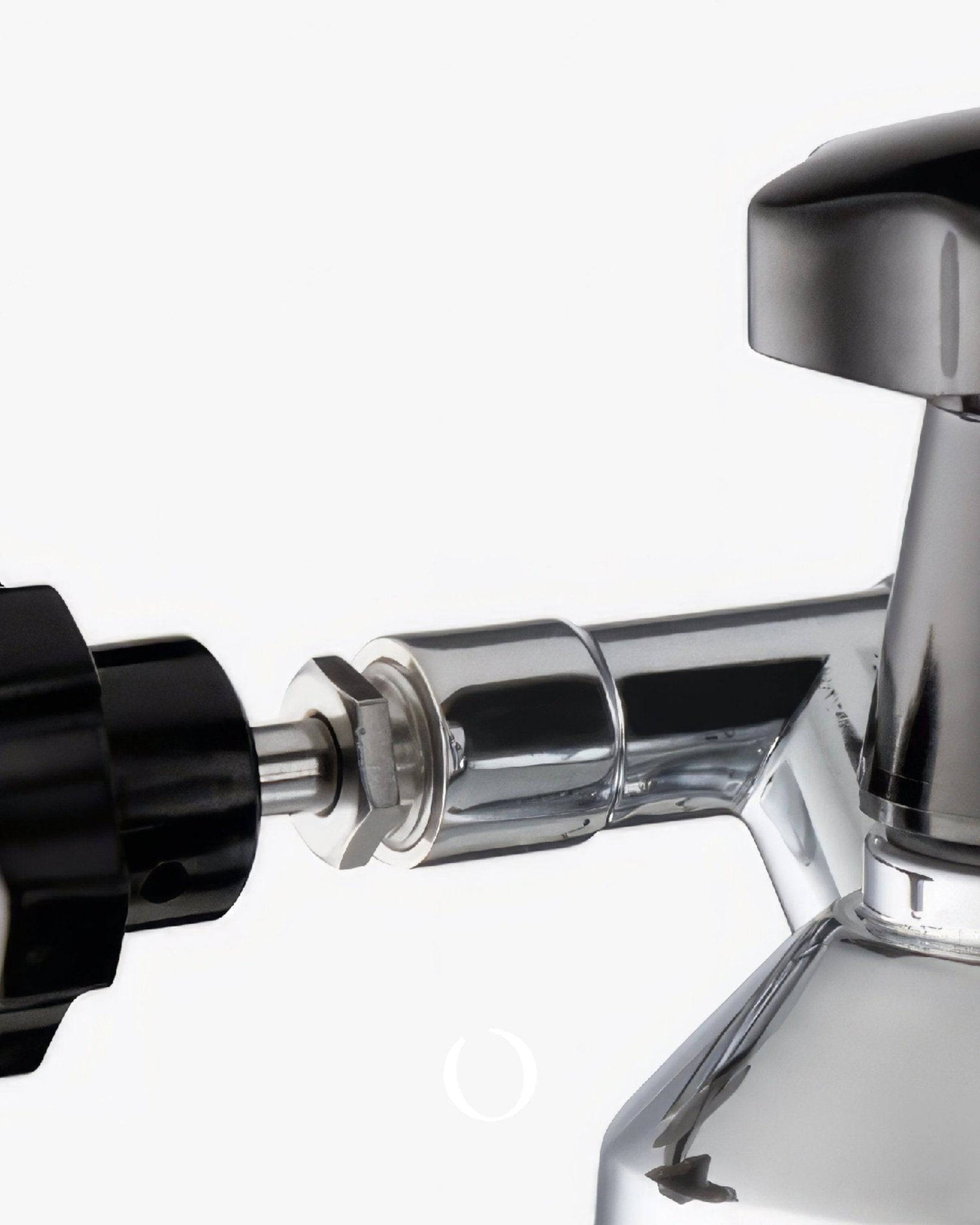 Close-up of La Pavoni Europiccola Lusso lever espresso machine, showing chrome-plated body, black handle, and steam wand detail. Sleek design highlighting craftsmanship and quality of this classic Italian coffee maker.