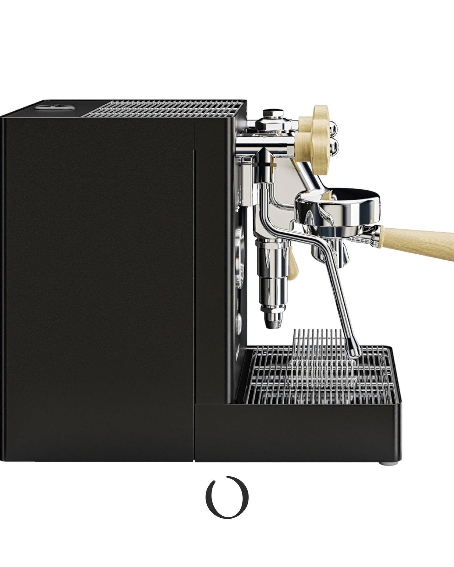 Lelit MaraX V2 PL62X espresso machine in black, featuring sleek design with chrome accents, wooden handle, and drip tray. Side view showcasing portafilter, steam wand, and compact body.