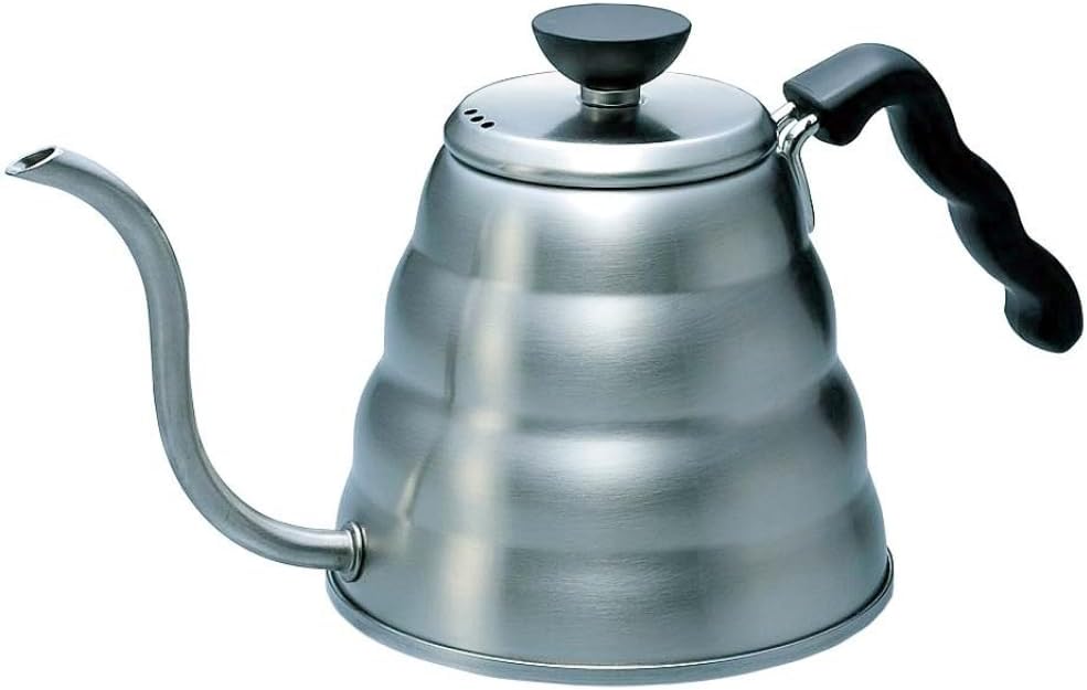 HARIO V60 Buono 銀色 800 mL 細口壺，黑色波形手柄和壺嘴（VKBR-120-HSV・圖 1）