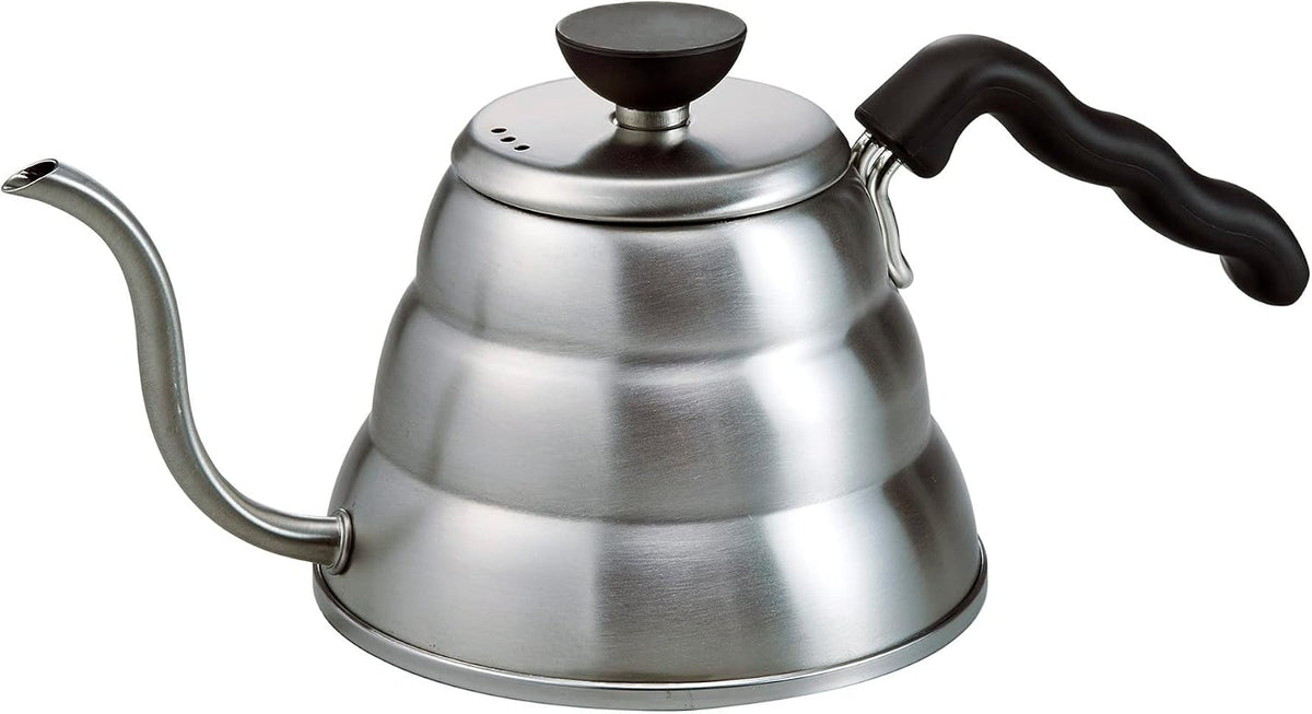 HARIO V60 Buono 銀色 600 mL 細口壺，黑色波形手柄（VKBR-100-HSV・圖 1）
