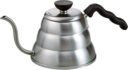 HARIO V60 Buono 銀色 600 mL 細口壺，黑色波形手柄（VKBR-100-HSV・圖 1）