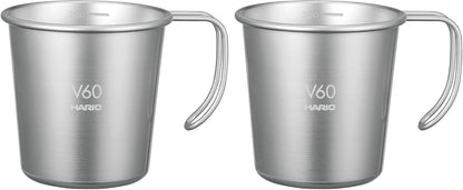 兩隻 HARIO V60 Outdoor 銀色金屬疊放杯並排展示（O-VSM-30-HSV×2・圖 1）