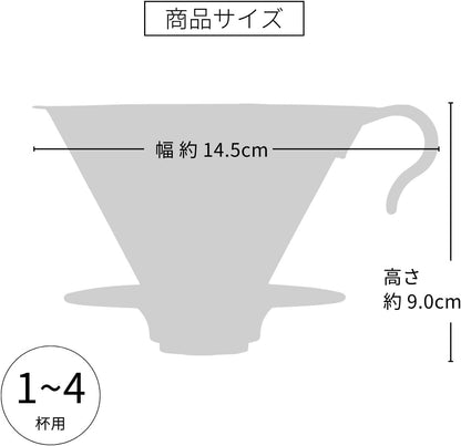 Outdoor 02 號金屬濾杯的寬度、高度與 1 至 4 杯圖示（O-VDM-02-HSV・圖 3）