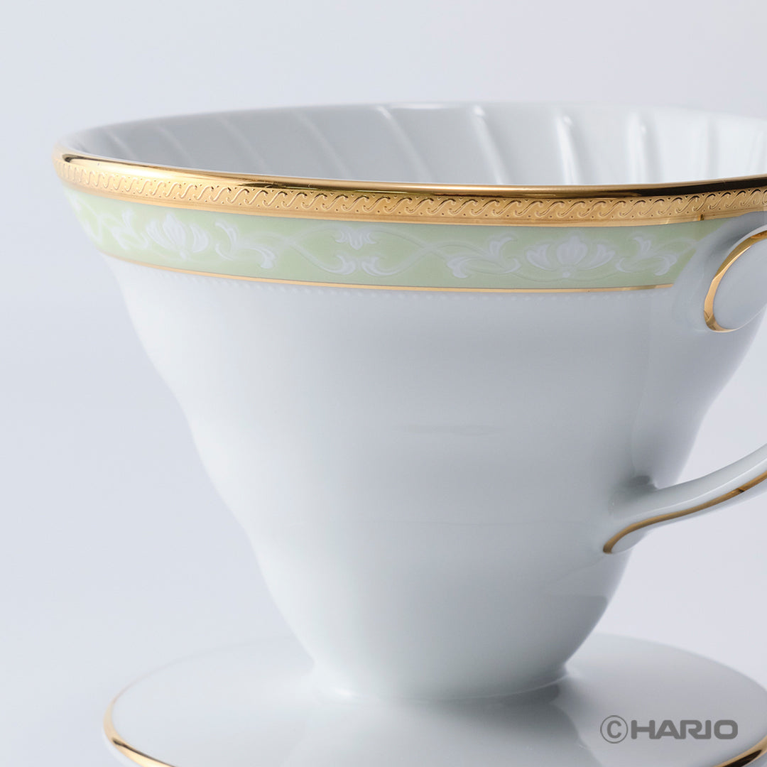 HARIO × Noritake｜漢普夏金邊綠色濾杯飾邊及深肋細節