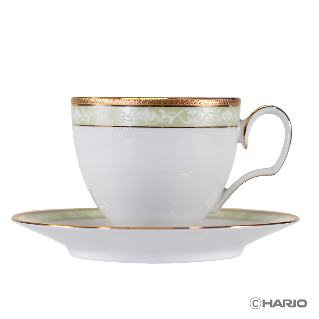 HARIO × Noritake｜漢普夏金邊綠色杯身及配套杯碟正面