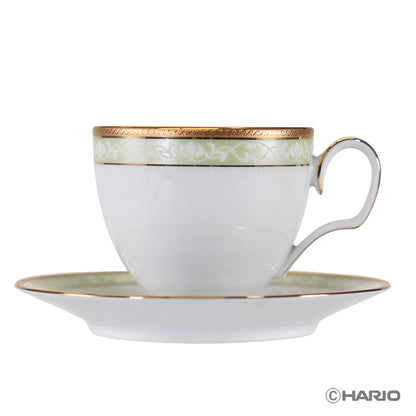 HARIO × Noritake｜漢普夏金邊綠色杯身及配套杯碟正面