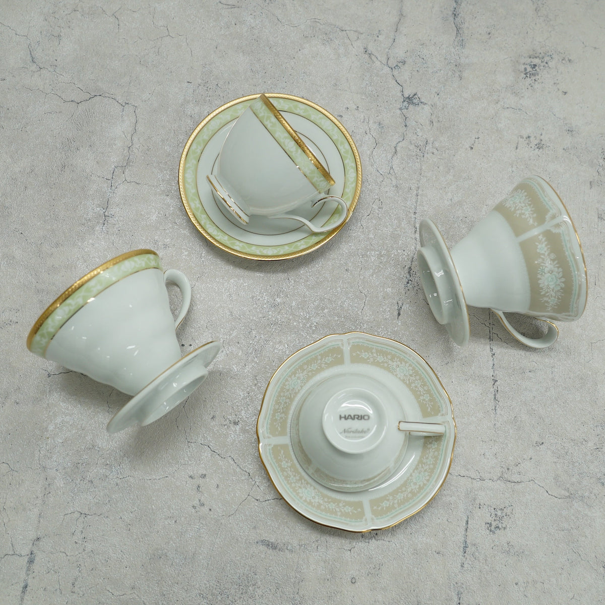 HARIO × Noritake｜兩種聯名花色杯碟的底部比較
