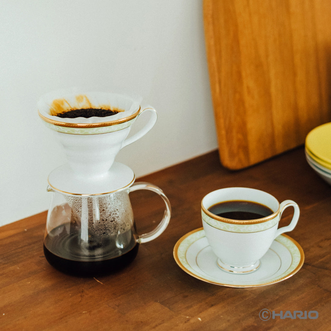 HARIO × Noritake｜聯名漢普夏金邊杯碟與手沖濾杯配搭情境