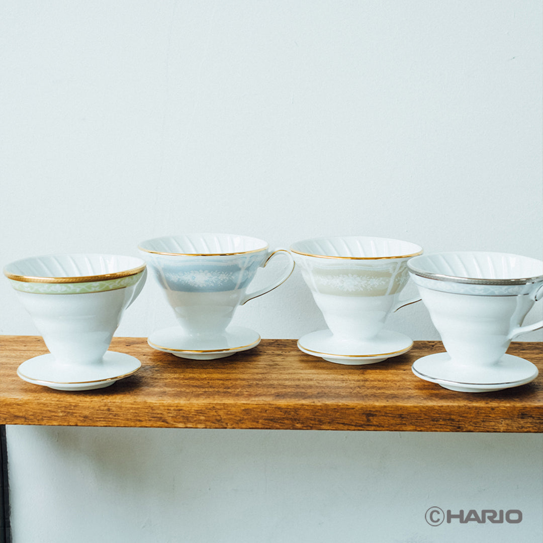 HARIO × Noritake｜聯名四種花色濾杯並排展示