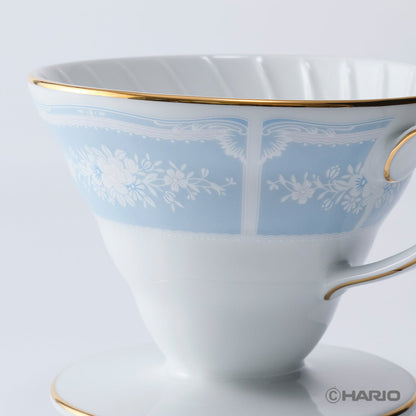 HARIO × Noritake｜蕾絲木金邊藍濾杯花紋及深肋細節
