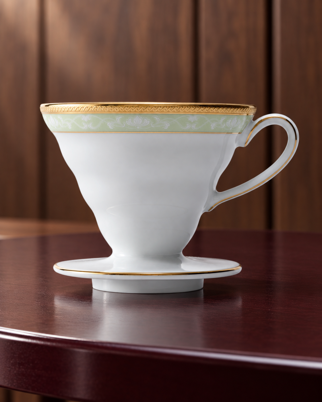 HARIO × Noritake V60 02 精緻瓷器濾杯｜4 款花色｜漢普夏金邊（綠色）｜場景封面