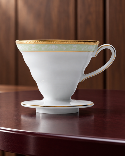 HARIO × Noritake V60 02 精緻瓷器濾杯｜4 款花色｜漢普夏金邊（綠色）｜場景封面