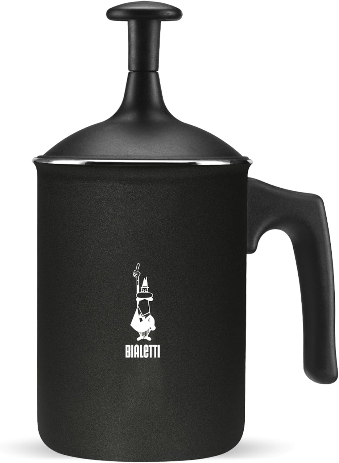 Bialetti TuttoCrema 黑色 330mL 手動奶泡壺，顯示壺身品牌標記、手柄及上方壓桿