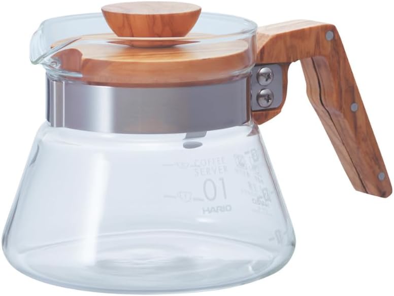 HARIO VCWN-40-OV 400 mL 橄欖木分享壺，展示玻璃壺身、木蓋及木柄