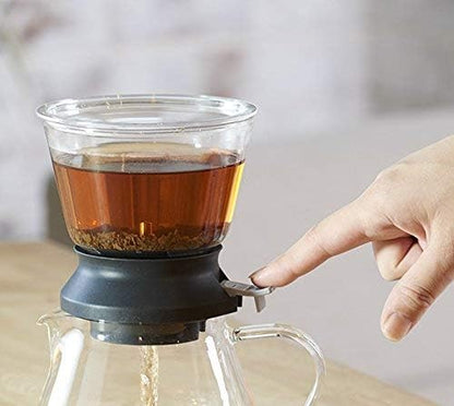 手指按下 Largo35 底座開關將茶湯放入玻璃茶壺