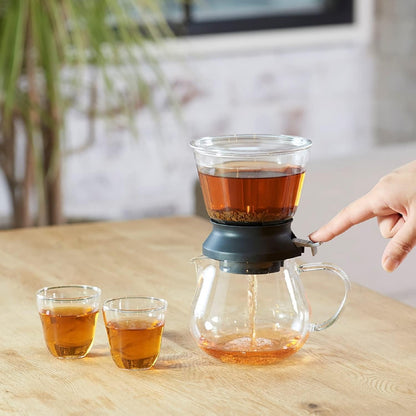 按下 Largo35 底座開關將茶湯放入下方茶壺