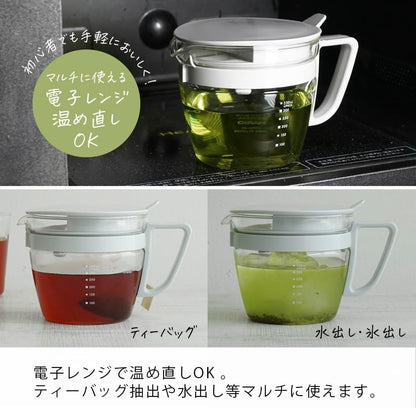 微波爐旁茶壺與不同茶湯示範
