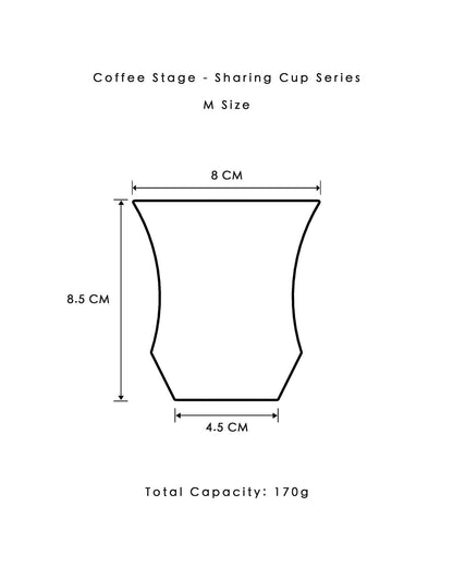 Coffee Stage Sharing Cup M Size 尺寸圖：杯口外徑約8cm、高約8.5cm、底徑約4.5cm、容量參考約170ml