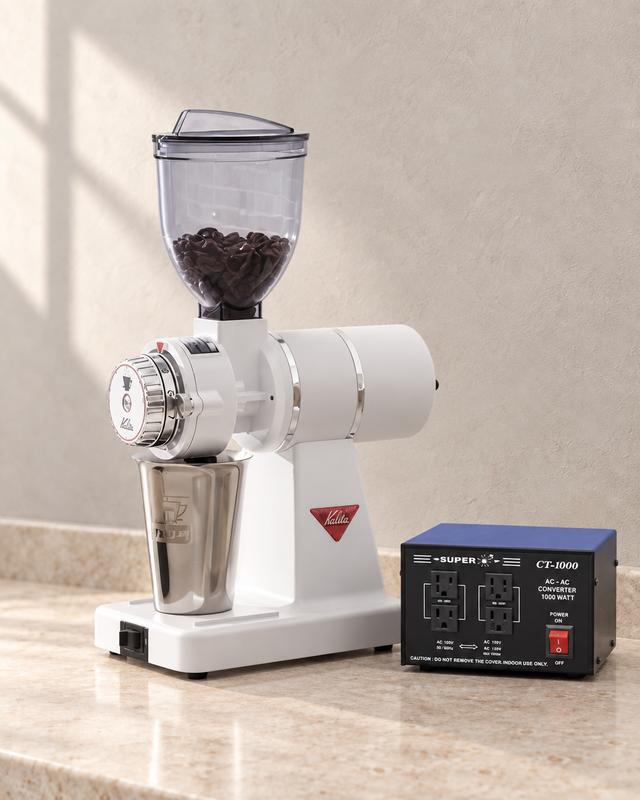 Kalita Nice Cut G 電動磨豆機｜AC100V 50/60Hz（日本電壓） / 白色 / 機身及變壓器（香港使用 220V輸出至100V，1000W)