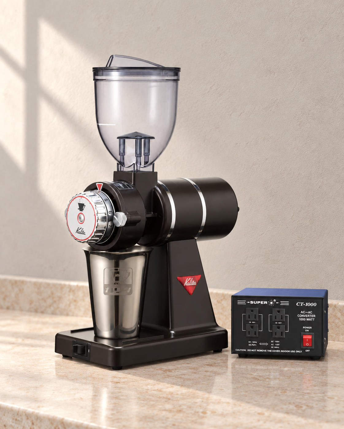 Kalita Nice Cut G 電動磨豆機｜AC100V 50/60Hz（日本電壓） / 黑色 / 機身及變壓器（香港使用 220V輸出至100V，1000W)