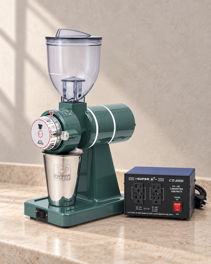 Kalita Nice Cut G 電動磨豆機｜AC100V 50/60Hz（日本電壓） / 湖水綠色 / 機身及變壓器（香港使用 220V輸出至100V，1000W)