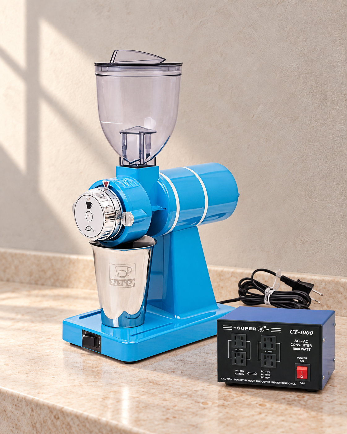 Kalita Nice Cut G 電動磨豆機｜AC100V 50/60Hz（日本電壓） / 淺藍色 / 機身及變壓器（香港使用 220V輸出至100V，1000W)