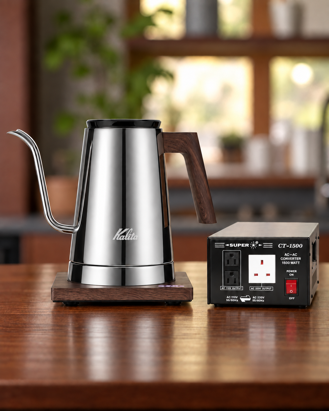 Kalita KEDP-600 精準電子溫控壺 (600ml)｜AC100V 50/60Hz（日本電壓） / 銀色 / 機身及變壓器（香港使用 220V輸出至100V，1500W)