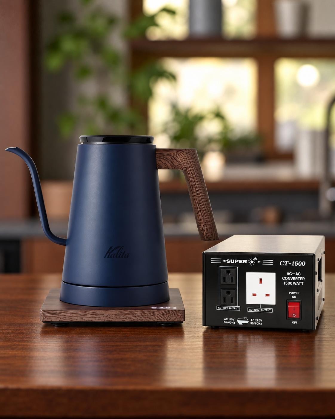Kalita KEDP-600 精準電子溫控壺 (600ml)｜AC100V 50/60Hz（日本電壓） / 藏青色 / 機身及變壓器（香港使用 220V輸出至100V，1500W)