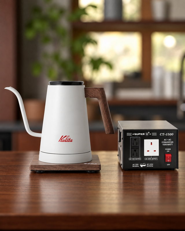 Kalita KEDP-600 精準電子溫控壺 (600ml)｜AC100V 50/60Hz（日本電壓） / 白色 / 機身及變壓器（香港使用 220V輸出至100V，1500W)