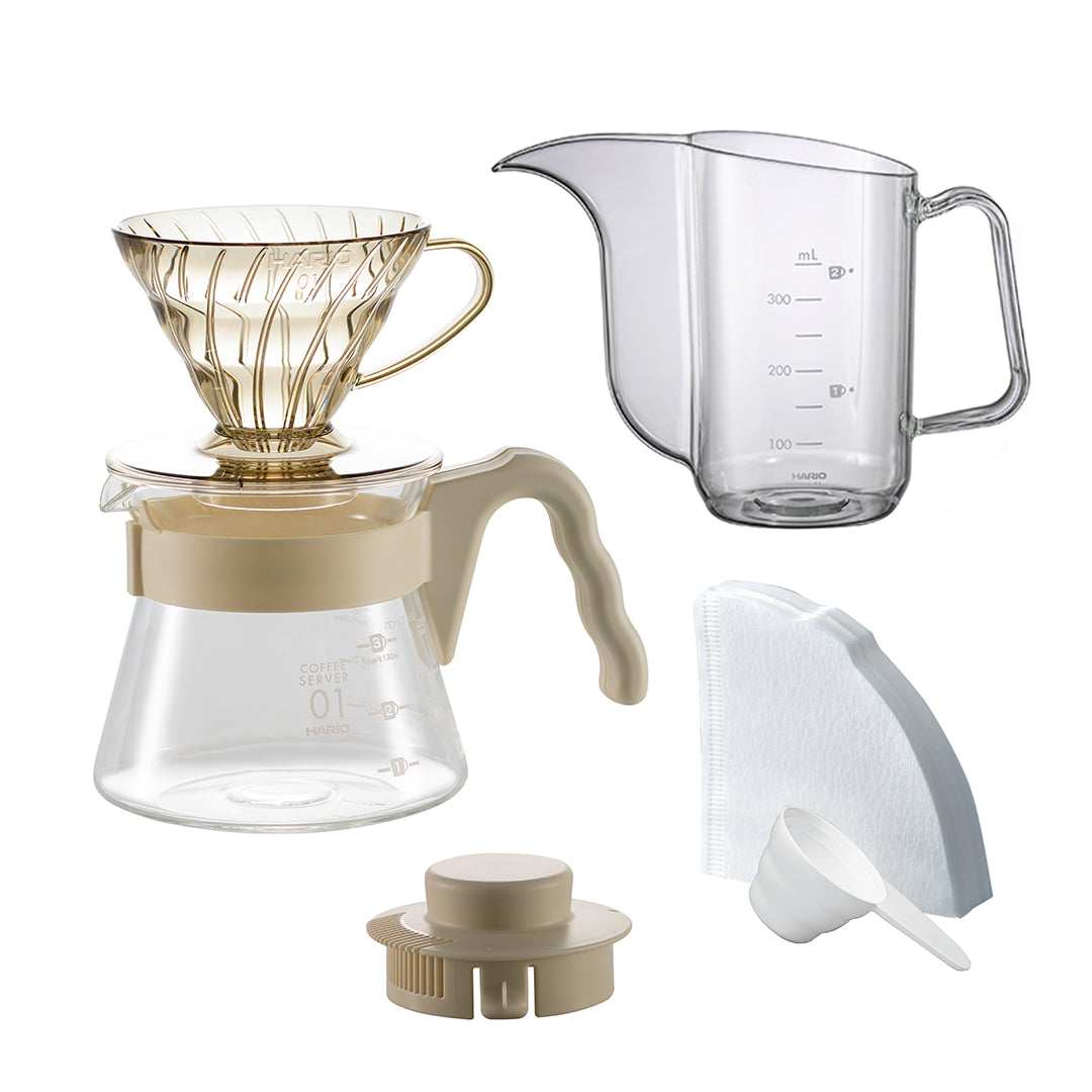 HARIO V60 Color Brew 附 Air Kettle Kinari Beige 配色套裝內容