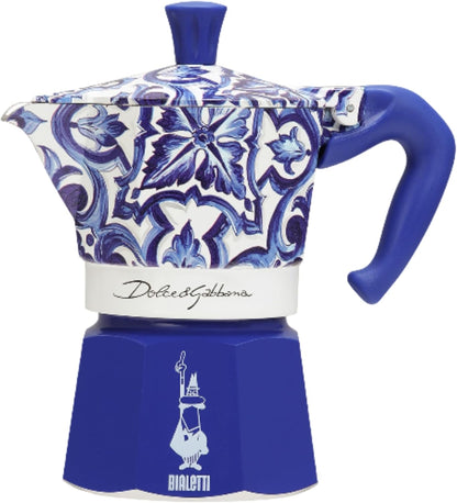 Bialetti x Dolce &amp; Gabbana Blu Mediterraneo 3杯摩卡壺產品正面圖