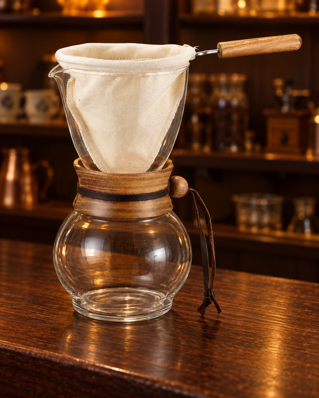 HARIO Woodneck 法蘭絨濾布咖啡壺深木喫茶店場景圖