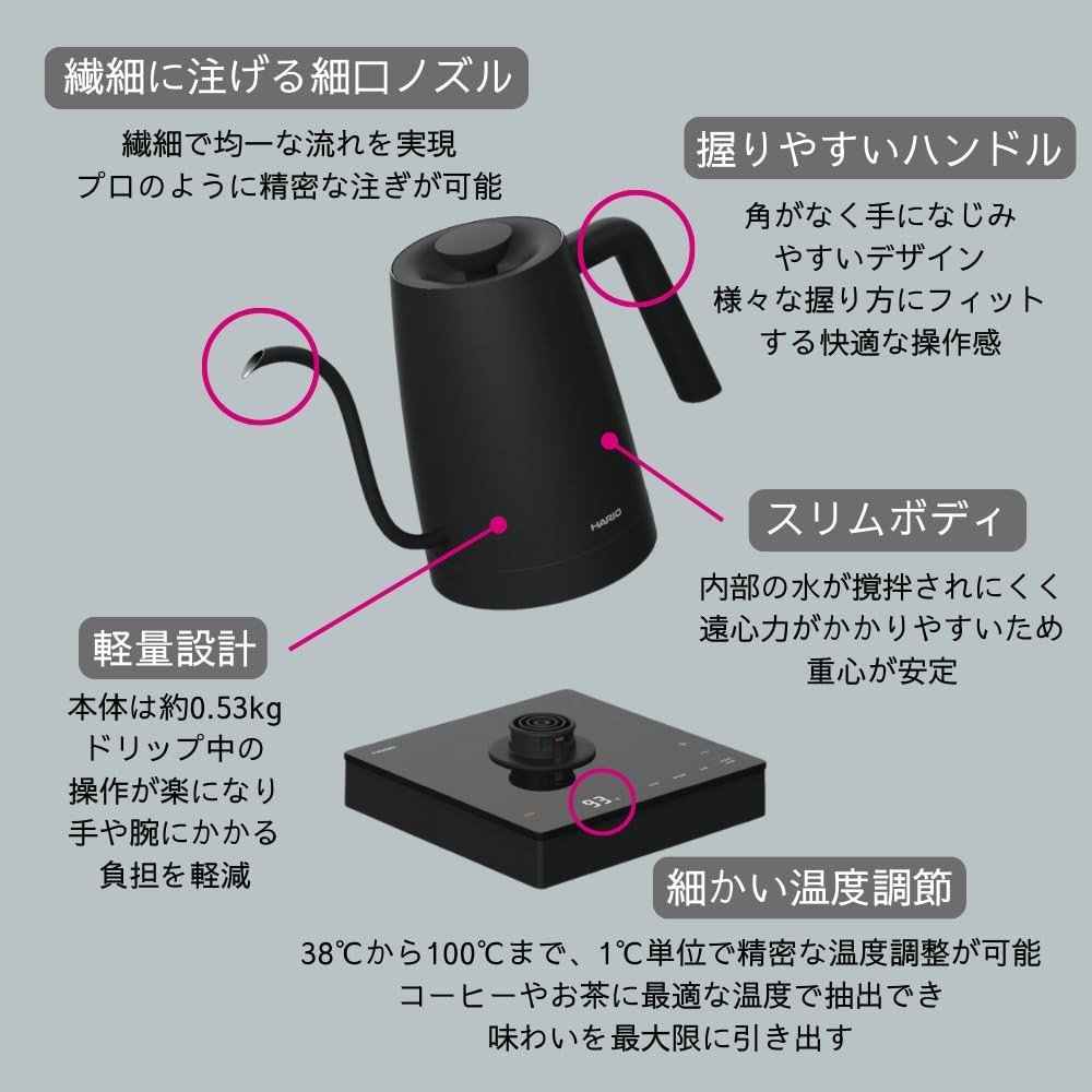 HARIO Lyra ECK-80｜壺嘴、把手及機身功能示意
