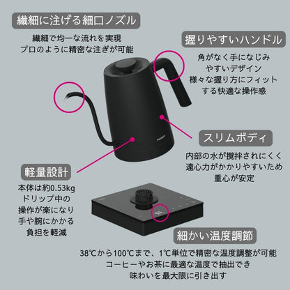 HARIO Lyra ECK-80｜壺嘴、把手及機身功能示意