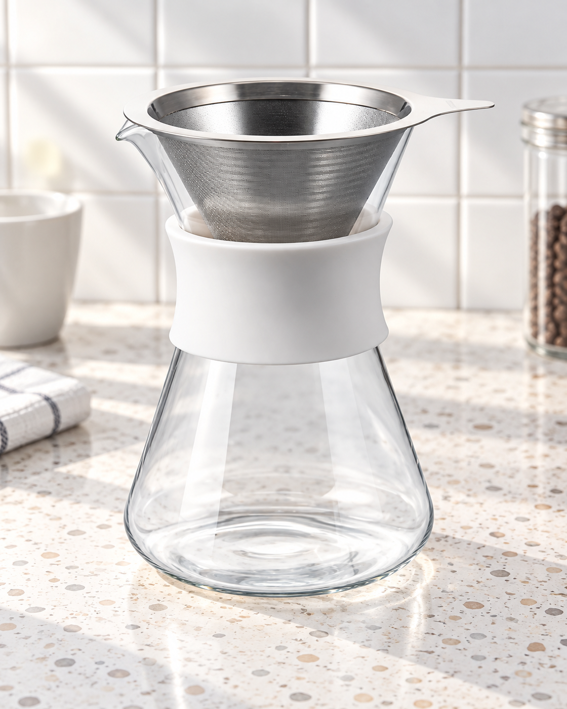 HARIO Glass Coffee Maker 400mL 白磁磚早餐桌場景圖