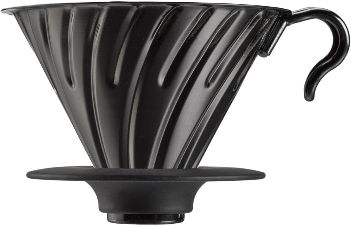 HARIO V60 不鏽鋼咖啡濾杯 02 霧黑款，配黑色矽膠支架